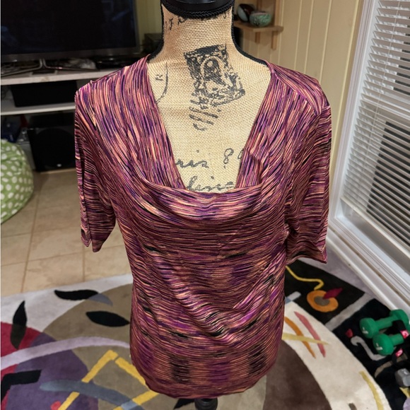 Kate Hill Tops - Kate Hill very slick Purple and Pink Drape Neck Blouse quarter sleeve size M